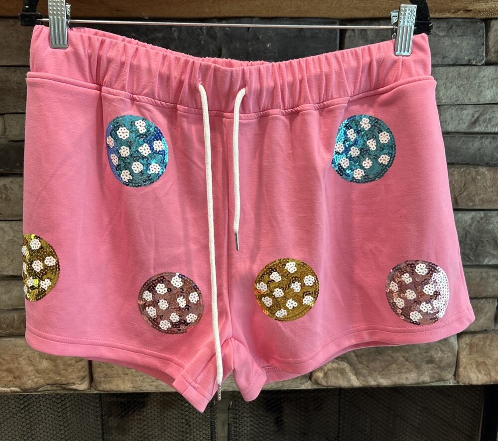 Women’s SIMPLY SOUTHERN Pink Sequin Pickleball Shorts Size L NWOT *B4